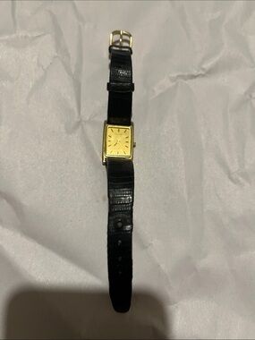RareClassic Women's Lassale Luxury thin Black Leather Strap Watch Gold Dial